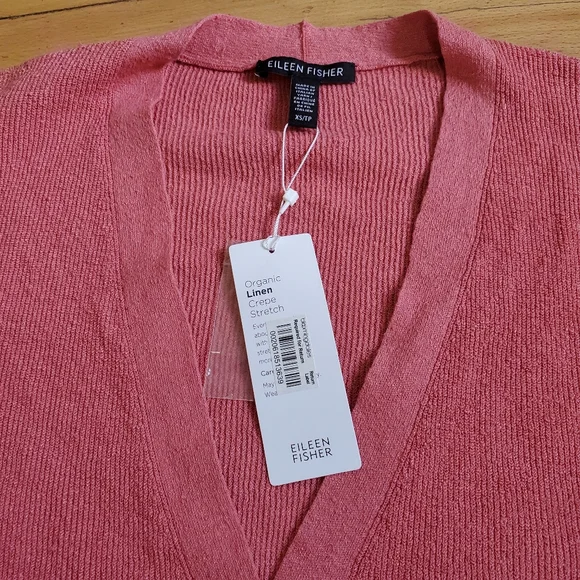Eileen Fisher Organic Linen Crepe Stretch Boyfriend Cardigan "Coral" - Picture 5 of 10